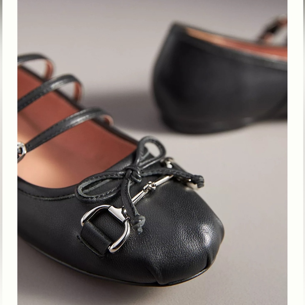 Anthropologie Bibi Lou Horsebit Moto Ballet Flats - black leather- size 9 - Picture 2 of 11